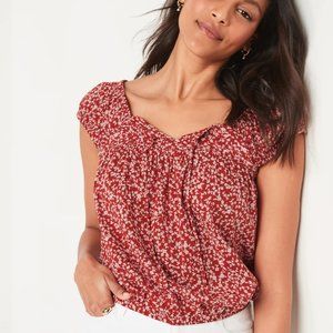 Cap-Sleeve Cropped Pintucked Poet Blouse